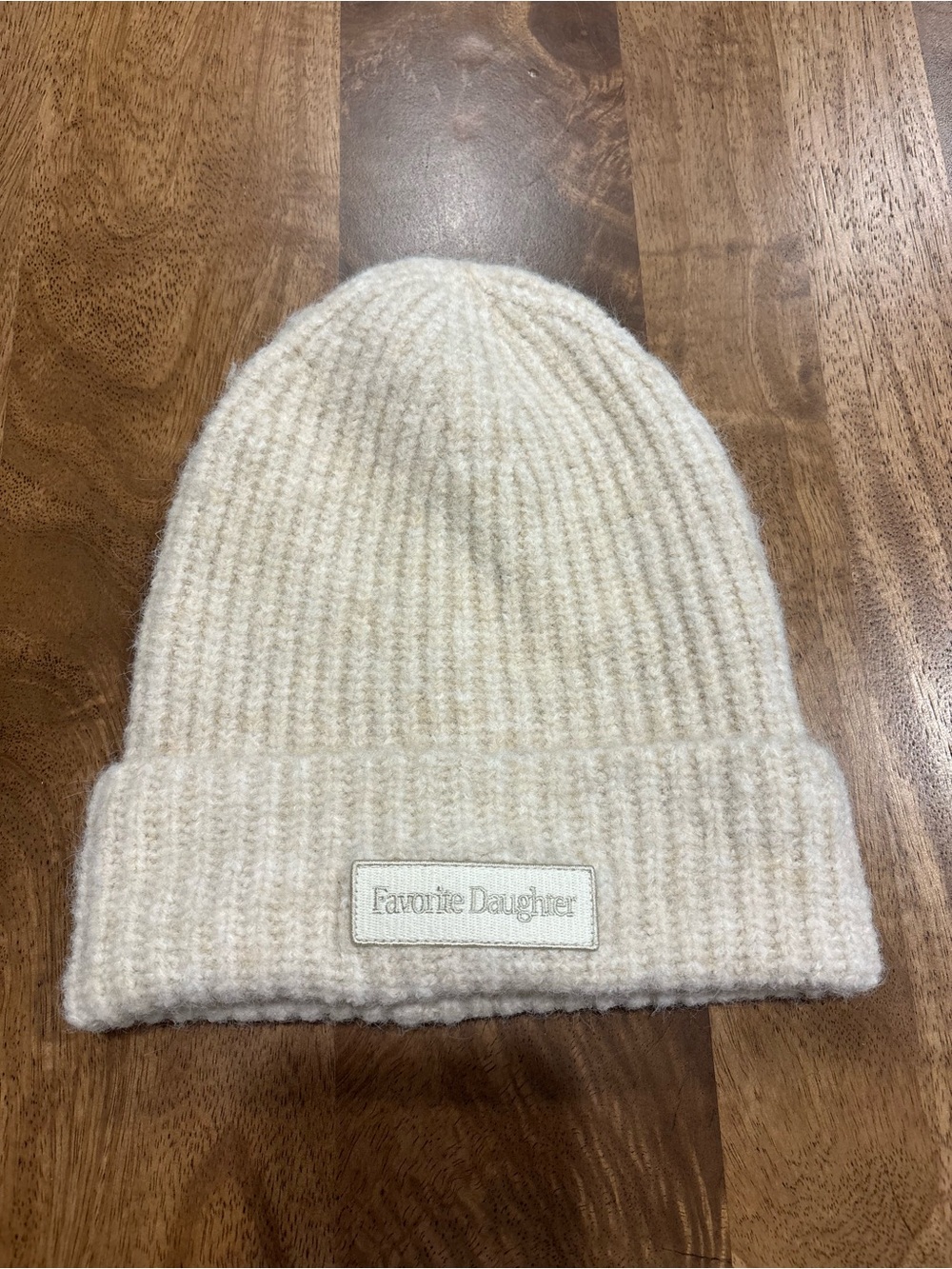 Favorite Daughter Cream Ribbed Knit Beanie